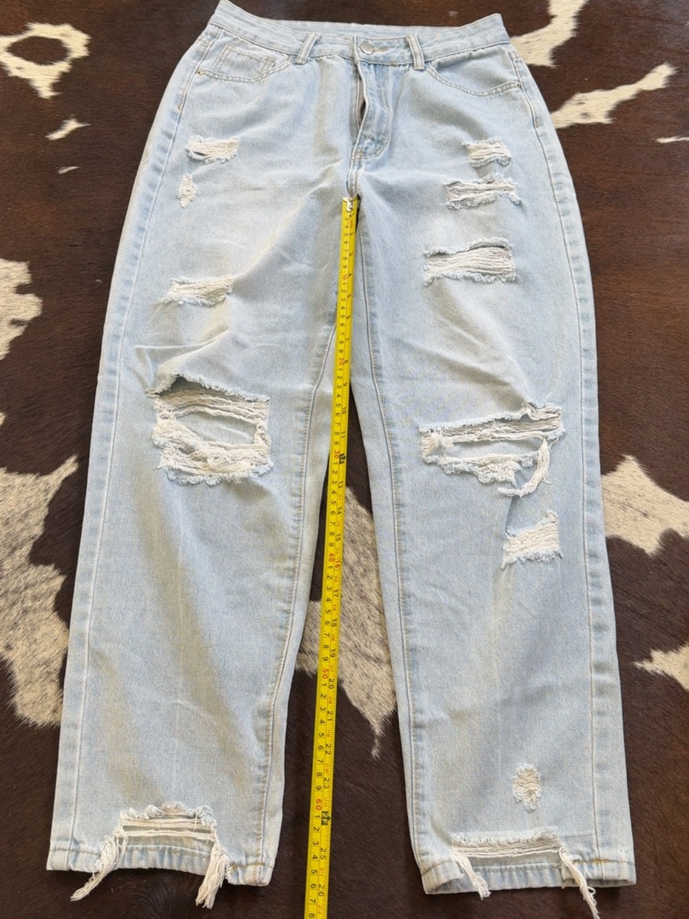 SHEIN Light Blue Distressed Wide-Leg Jeans